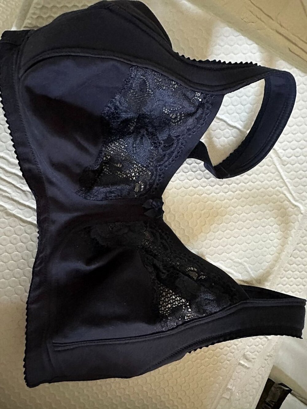 Miss Mary of Sweden Navy Blue Lace Soft-Cup Wireless Bra, Size 36D (Style 2393)
